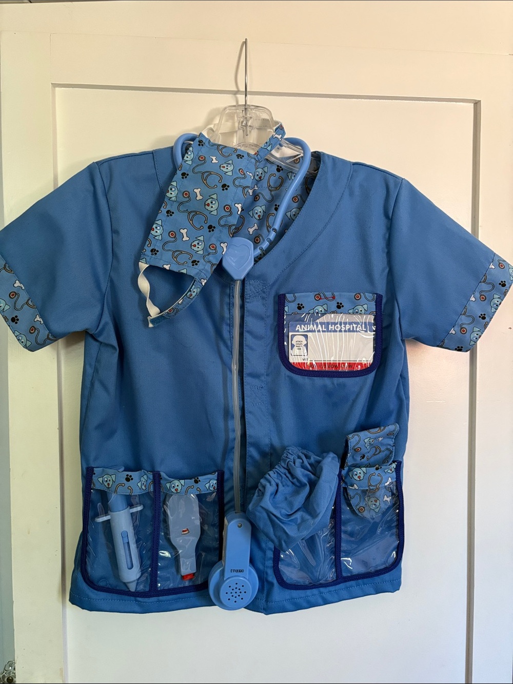 Kids Blue Animal Hospital Play Scrub Top with Mask